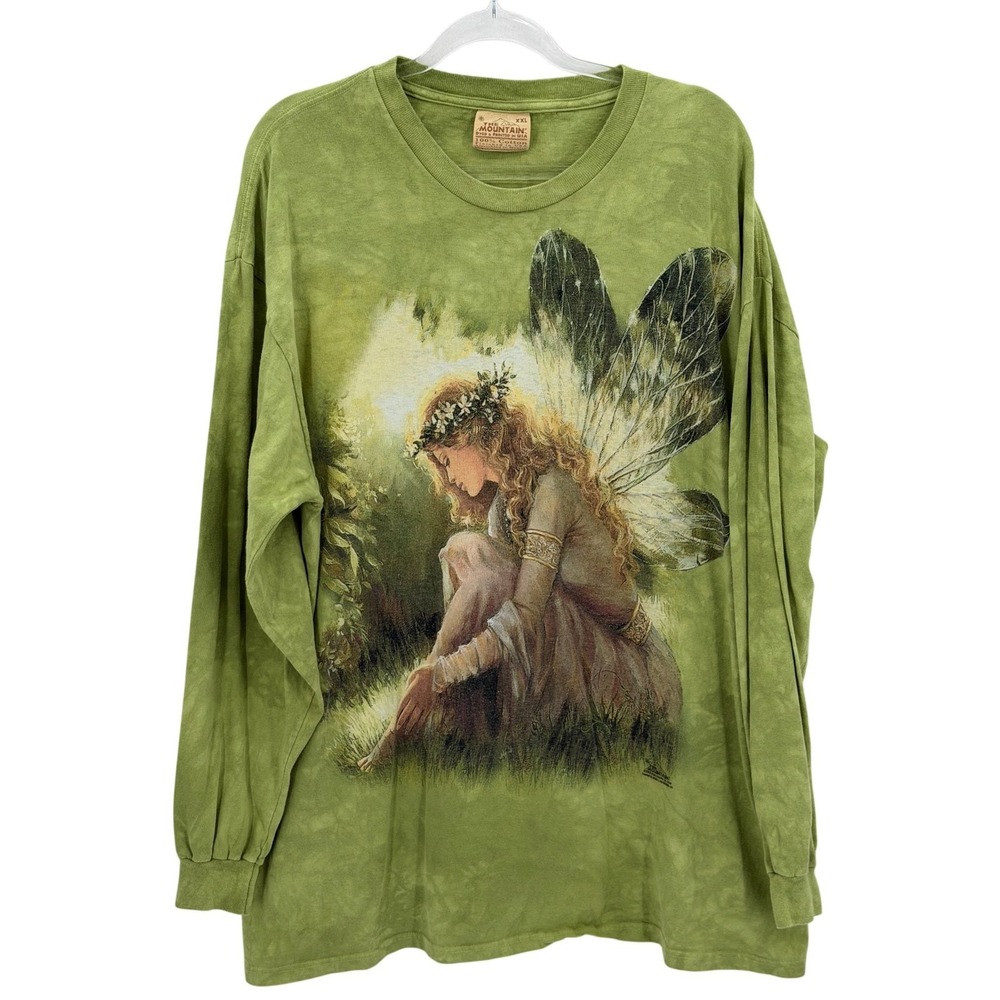 Vintage The Mountain Shirt Men XXL Green Meadow Fairy Graphic Y2K Whimsical 2002